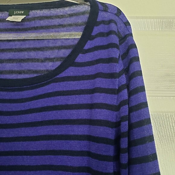 J Crew 100% Linen Shirt Stripe Lightweight Summer Blue Black Womens Size Medium - Picture 2 of 9